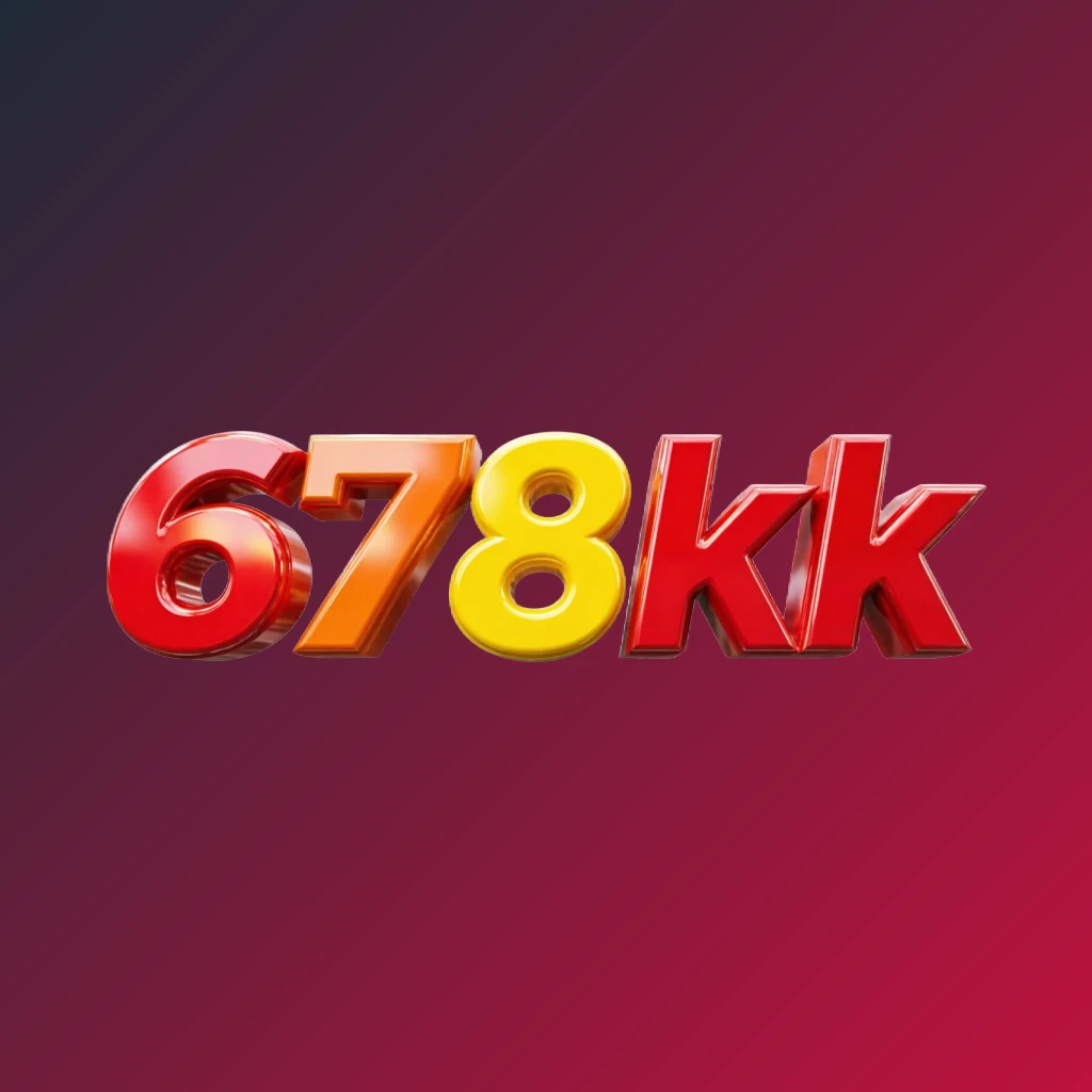 Design vibrante do logotipo 678kk com tipografia pesada e marcante em cores vermelho-vivo, amarelo e laranja, apresentando um efeito 3D brilhante, exibido como um logotipo textual retangular horizontal largo sobre fundo transparente
